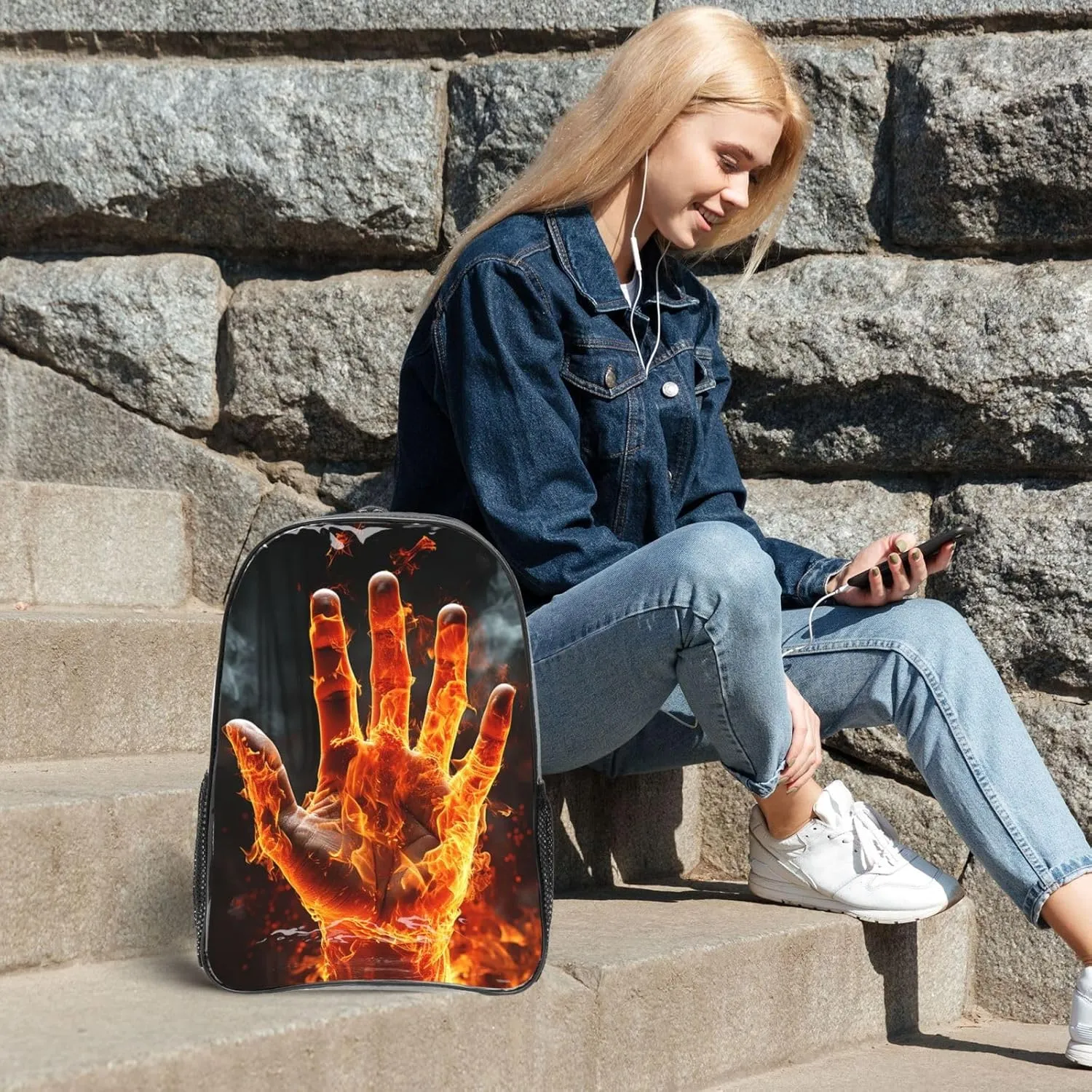 Clear Backpack Heavy Duty PVC Transparent Bookbag Fire Flame Hand Backpack Daypack Laptop Backpack