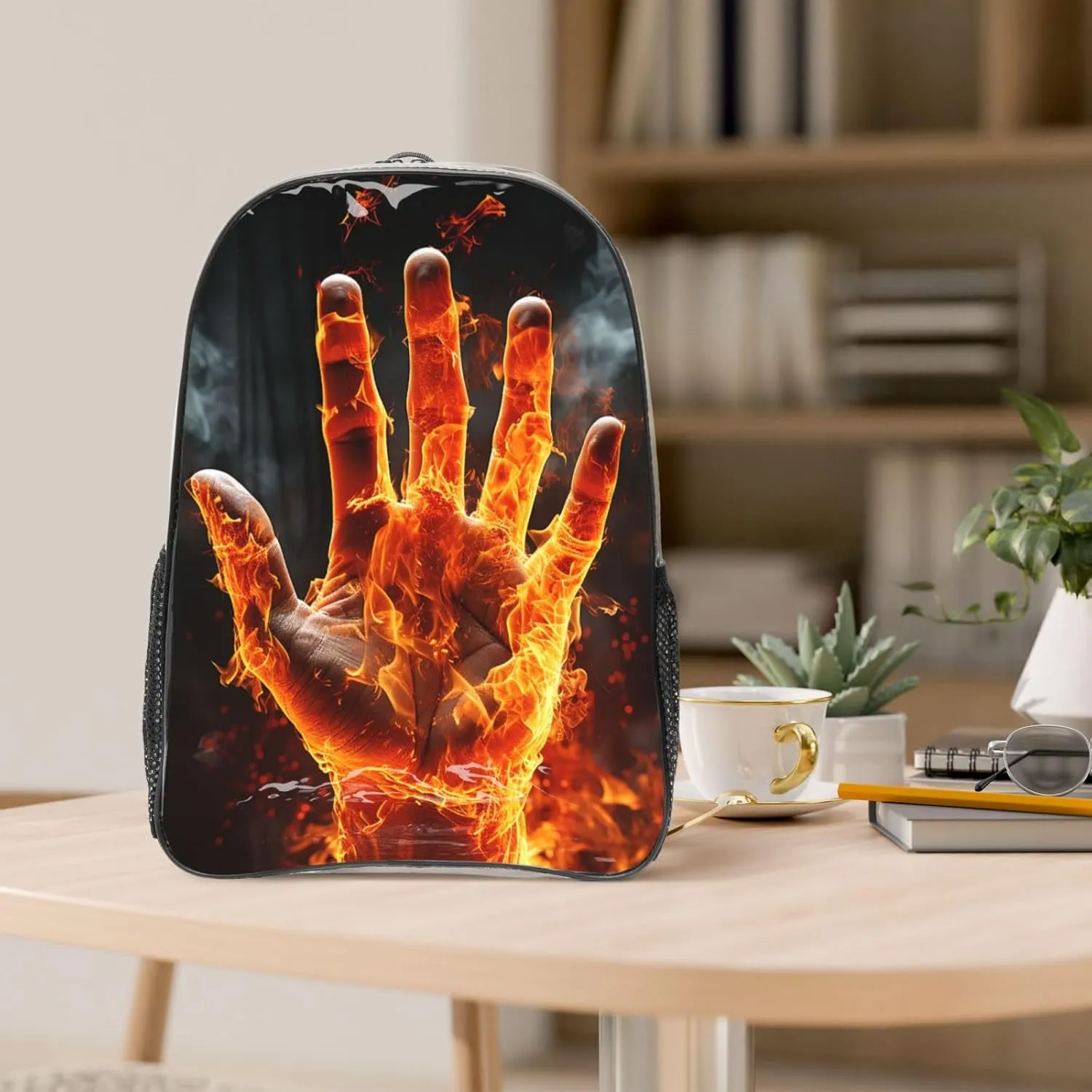 Clear Backpack Heavy Duty PVC Transparent Bookbag Fire Flame Hand Backpack Daypack Laptop Backpack