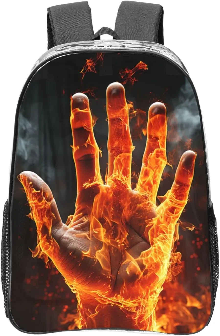 Clear Backpack Heavy Duty PVC Transparent Bookbag Fire Flame Hand Backpack Daypack Laptop Backpack