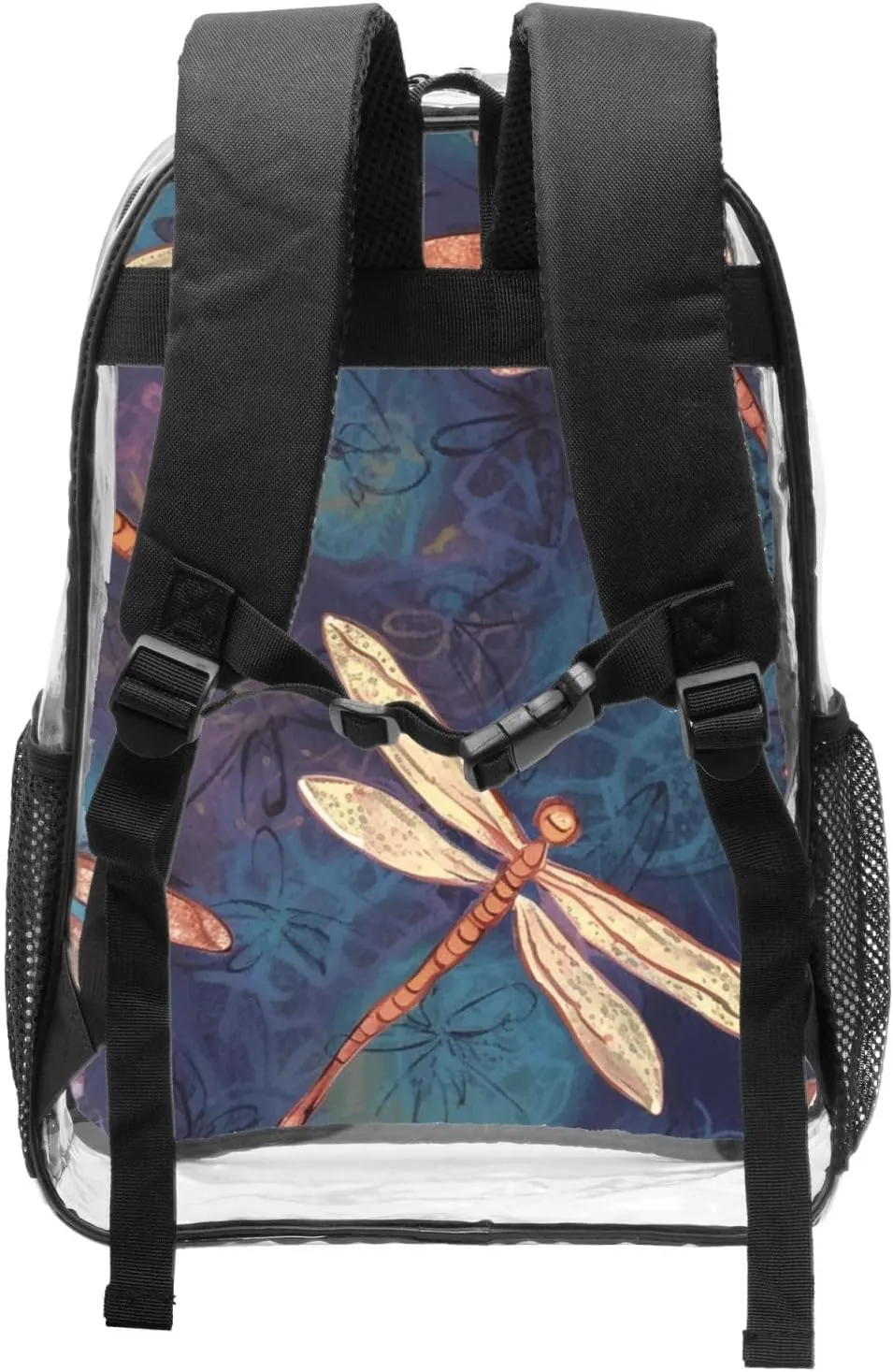 Clear Backpack Heavy Duty PVC Transparent Bookbag Hand painted dragonfly Backpack Daypack Laptop Backpack