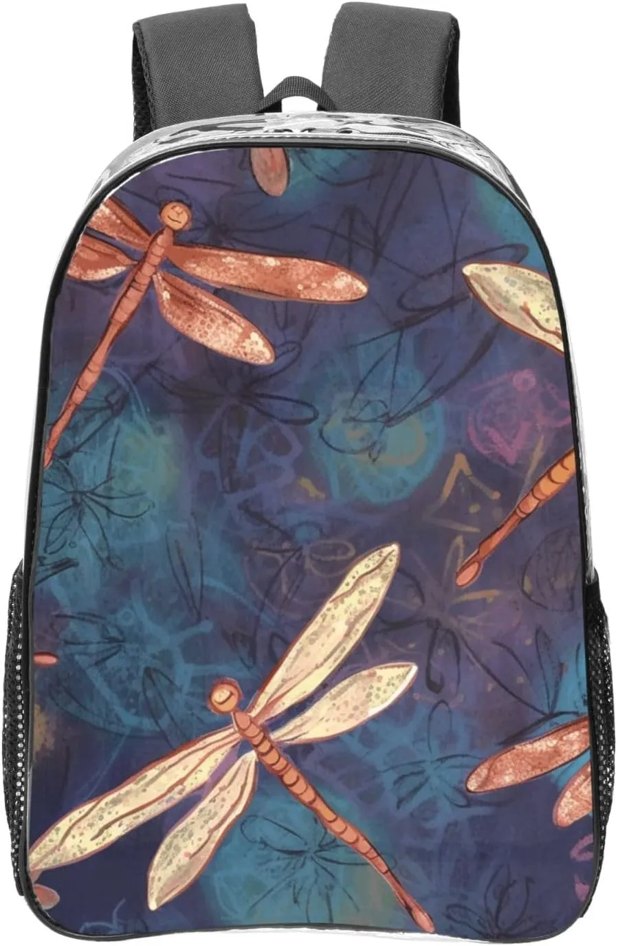 Clear Backpack Heavy Duty PVC Transparent Bookbag Hand painted dragonfly Backpack Daypack Laptop Backpack