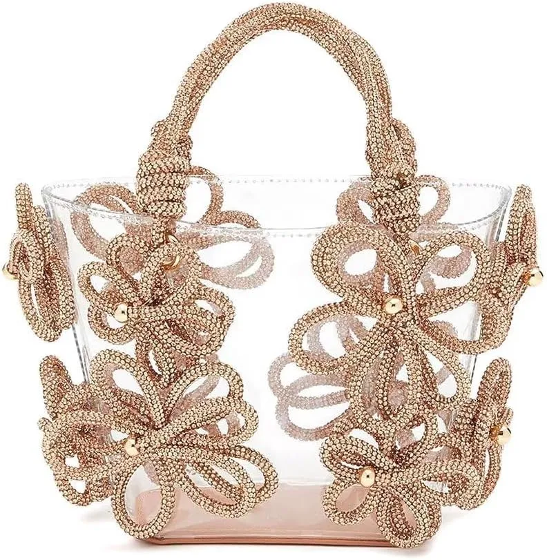 Clear Rhinestone Handbag for Women Crystal Evening Purses with Handle Glitter Handbag for Wedding Party Prom