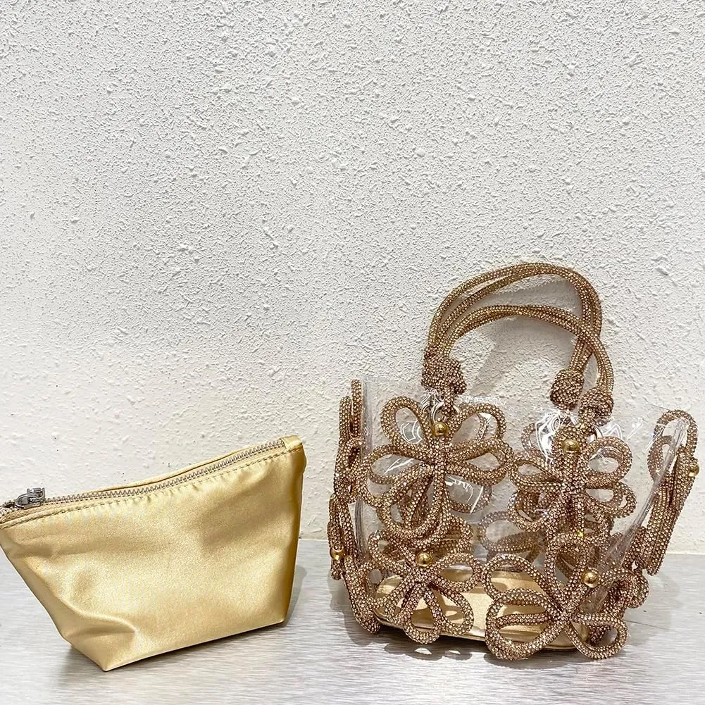 Clear Rhinestone Handbag for Women Crystal Evening Purses with Handle Glitter Handbag for Wedding Party Prom