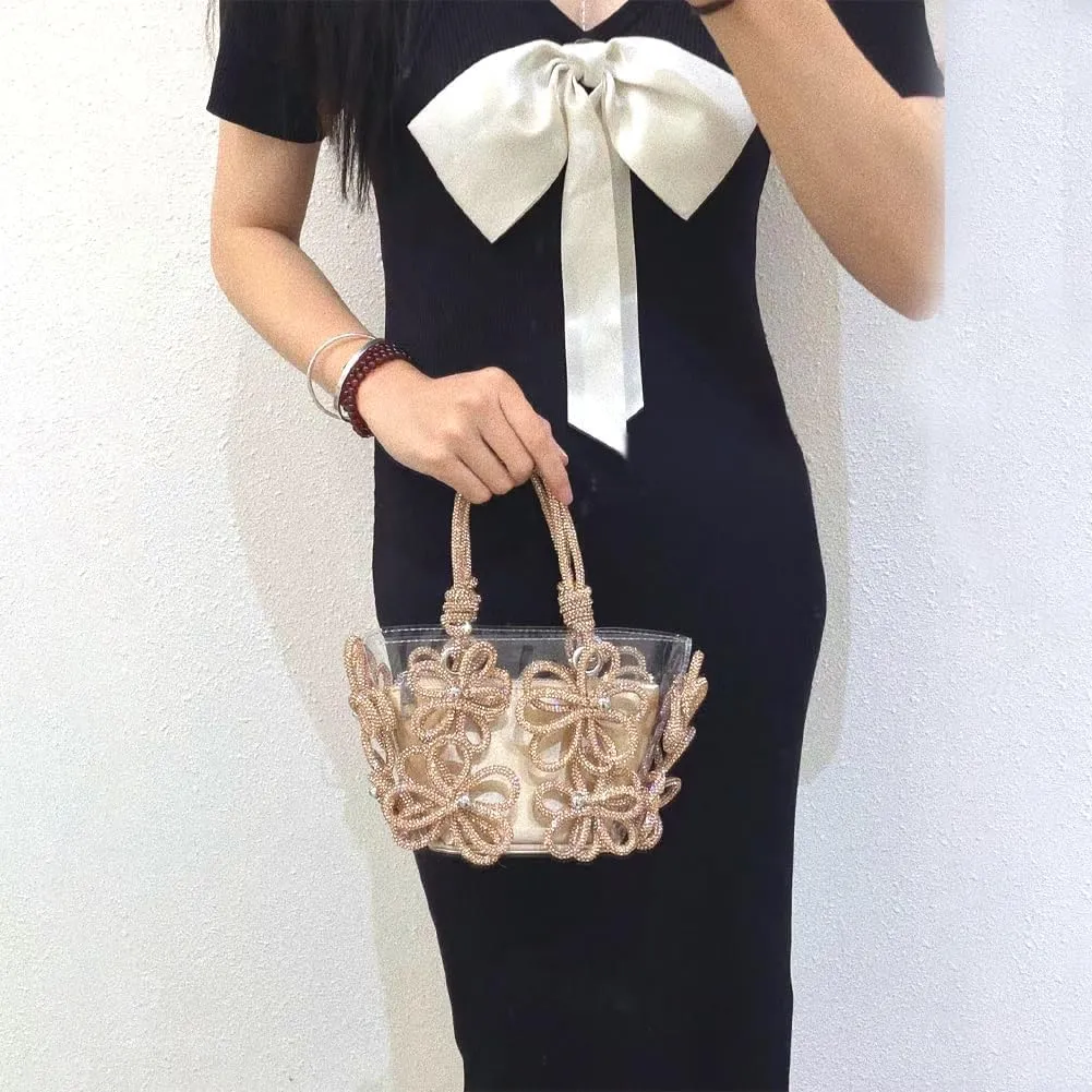Clear Rhinestone Handbag for Women Crystal Evening Purses with Handle Glitter Handbag for Wedding Party Prom