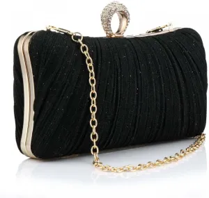 Clutch Purse for Women Pleated Glitter Evening Clutch Purses with Rhinestone Evening Bag for Bridal Wedding Party