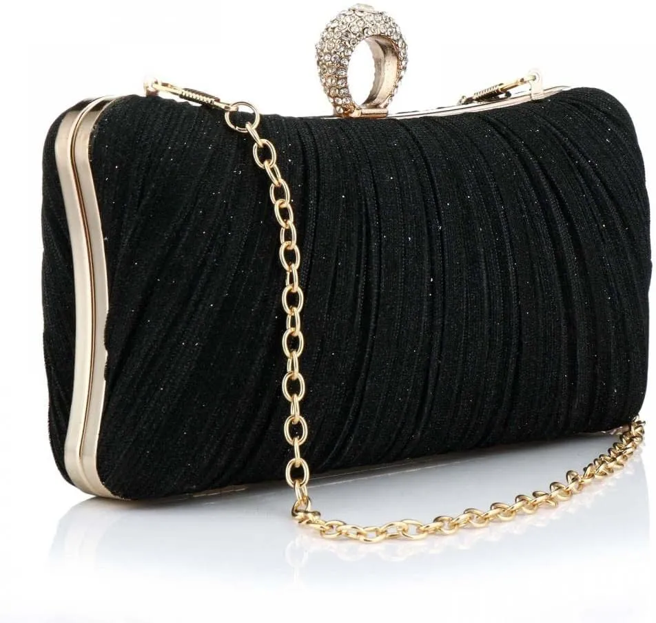 Clutch Purse for Women Pleated Glitter Evening Clutch Purses with Rhinestone Evening Bag for Bridal Wedding Party