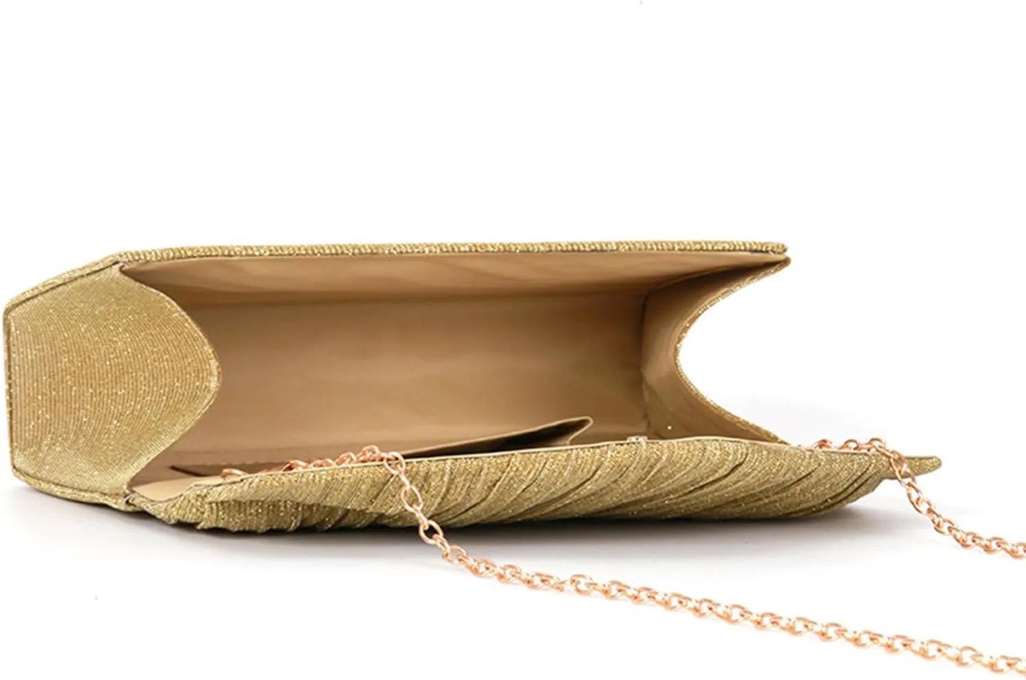 Clutch Purses for Women, Glitter Evening Bag with Chain Strap, Formal Pleated Design for Wedding, Cocktail, Party