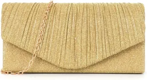 Clutch Purses for Women, Glitter Evening Bag with Chain Strap, Formal Pleated Design for Wedding, Cocktail, Party