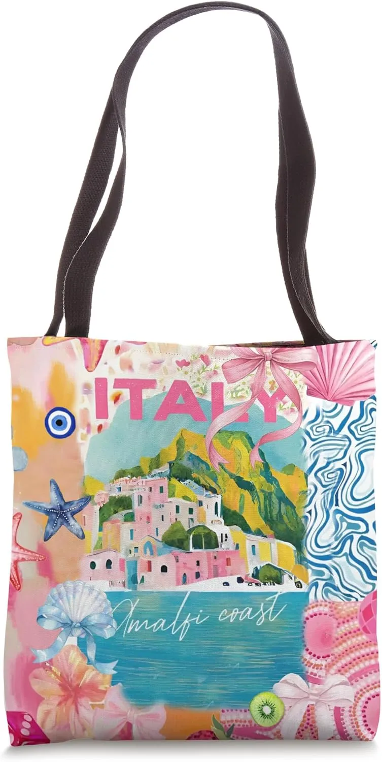 Coastal Italian Toile Summer Coquette Floral Beach Tote Bag