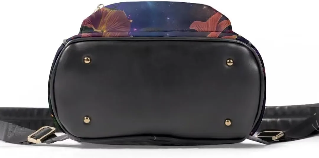 Coldinair Hummingbird Floral Women Backpack Purse Small Leather Backpack Purse for Women Galaxy Multipurpose Mini Casual Daypack Backpacks Shoulder Bag for School Travel,Waterproof