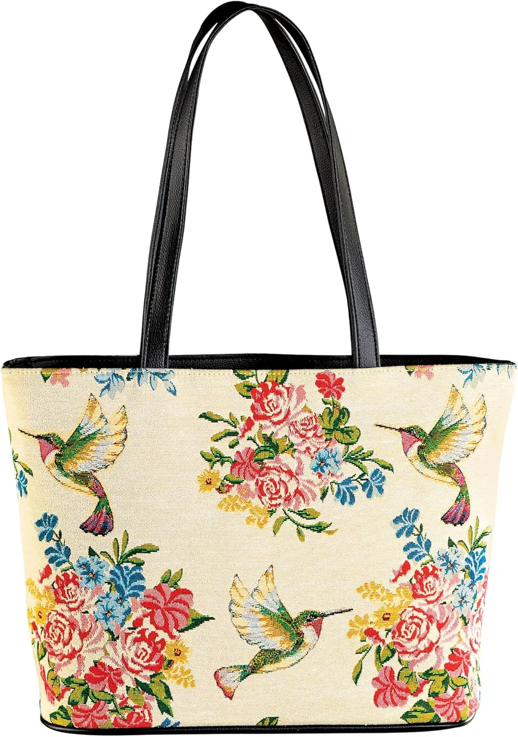 Collections Etc Hummingbird Floral Tapestry Tote Handbag