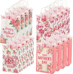 Colodeol 16 Pcs 10.8" Mother's Day Gift Bags with Tissue Paper，Medium Large Mothers Day Bag with Handles Floral Mothers Paper Treat Candy bags Bulk for Mom Grandma Wife Women