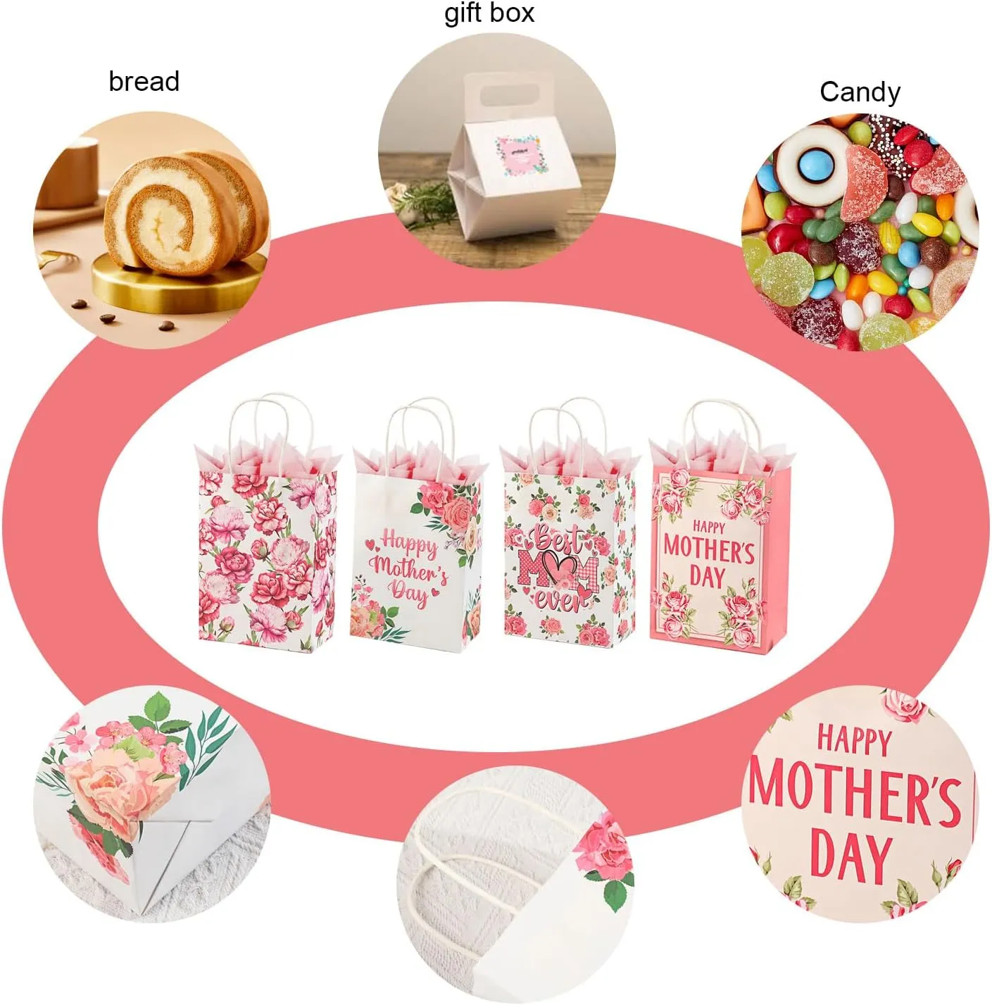 Colodeol 16 Pcs 10.8" Mother's Day Gift Bags with Tissue Paper，Medium Large Mothers Day Bag with Handles Floral Mothers Paper Treat Candy bags Bulk for Mom Grandma Wife Women