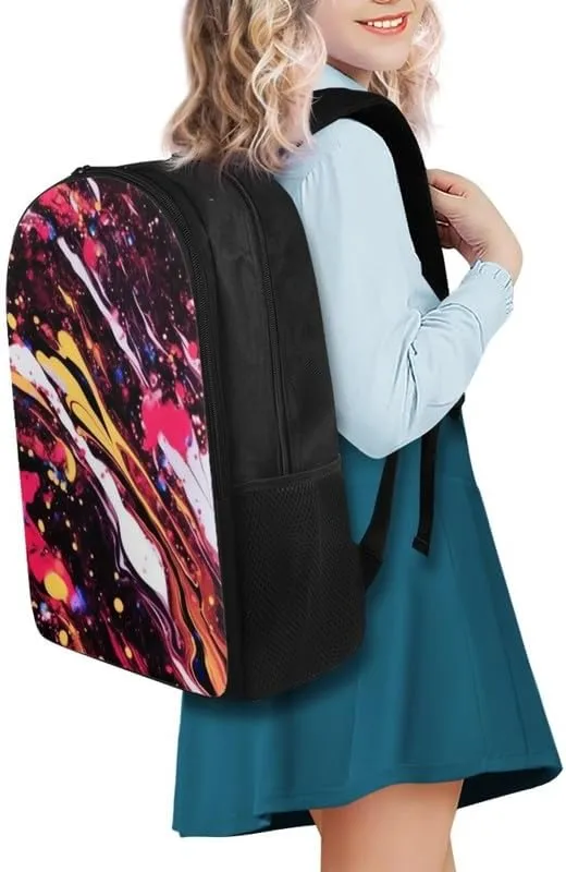 Colorful Fluid Painting Travel Double Zipper Backpack Work Bag Rainbow Art Abstract Print Casual Backpacks for Weekender Business Hiking Holiday