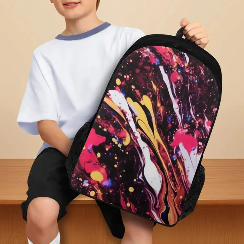 Colorful Fluid Painting Travel Double Zipper Backpack Work Bag Rainbow Art Abstract Print Casual Backpacks for Weekender Business Hiking Holiday