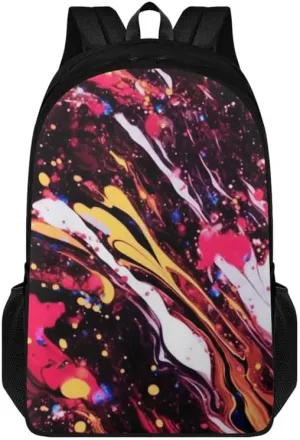 Colorful Fluid Painting Travel Double Zipper Backpack Work Bag Rainbow Art Abstract Print Casual Backpacks for Weekender Business Hiking Holiday