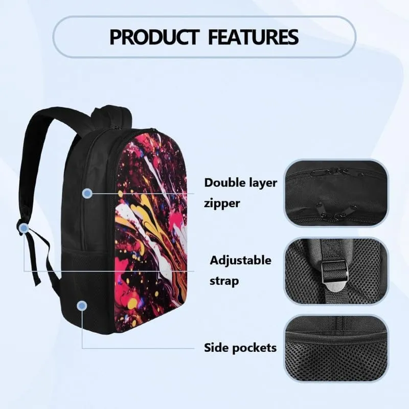 Colorful Fluid Painting Travel Double Zipper Backpack Work Bag Rainbow Art Abstract Print Casual Backpacks for Weekender Business Hiking Holiday