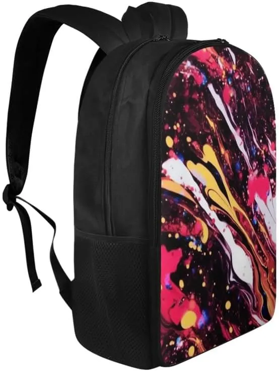 Colorful Fluid Painting Travel Double Zipper Backpack Work Bag Rainbow Art Abstract Print Casual Backpacks for Weekender Business Hiking Holiday