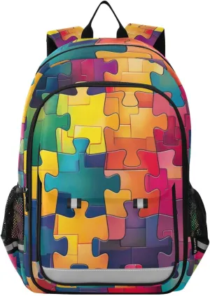 Colorful Puzzle Jigsaw Print Backpack for Boys Middle-School Elementary Bookbags 20325376