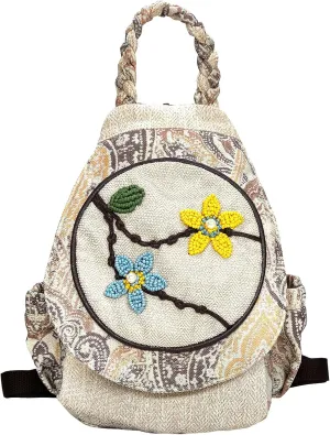 Cotton Small Backpack Purse Fashion Hand Knitting Mini Casual Chest Bag for Women(floral2)