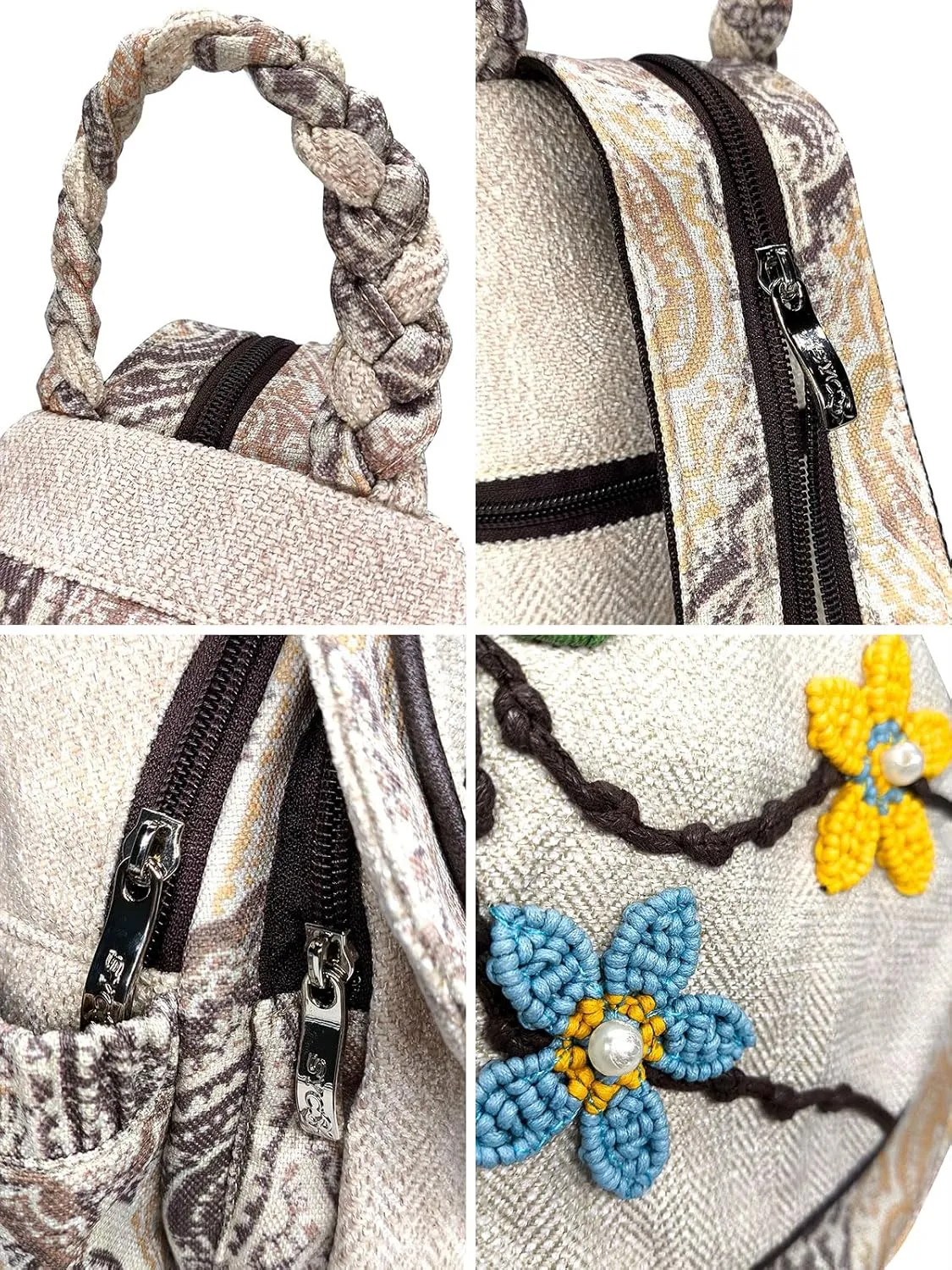 Cotton Small Backpack Purse Fashion Hand Knitting Mini Casual Chest Bag for Women(floral2)