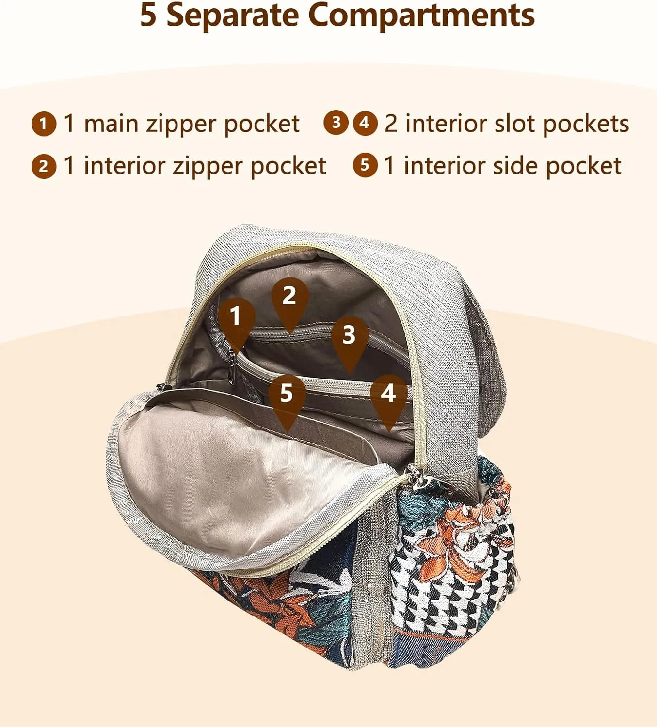 Cotton Small Backpack Purse Fashion Hand Knitting Mini Casual Chest Bag for Women(silvery/kumquat)