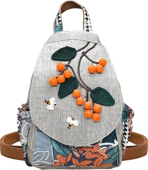 Cotton Small Backpack Purse Fashion Hand Knitting Mini Casual Chest Bag for Women(silvery/kumquat)