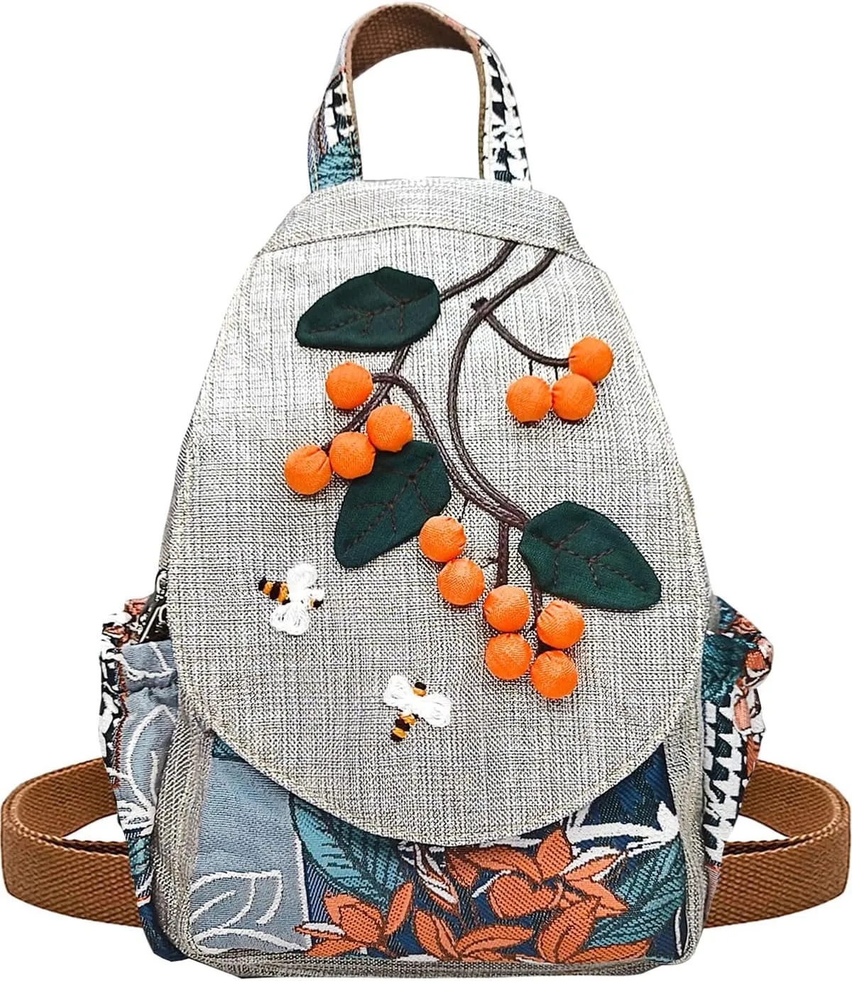 Cotton Small Backpack Purse Fashion Hand Knitting Mini Casual Chest Bag for Women(silvery/kumquat)
