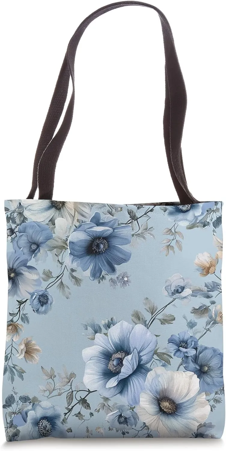 Country Vintage Antique || light blue floral Tote Bag