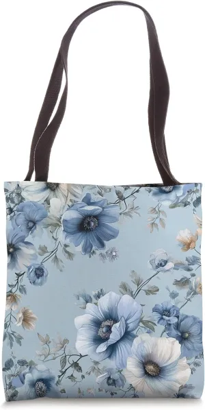 Country Vintage Antique || light blue floral Tote Bag