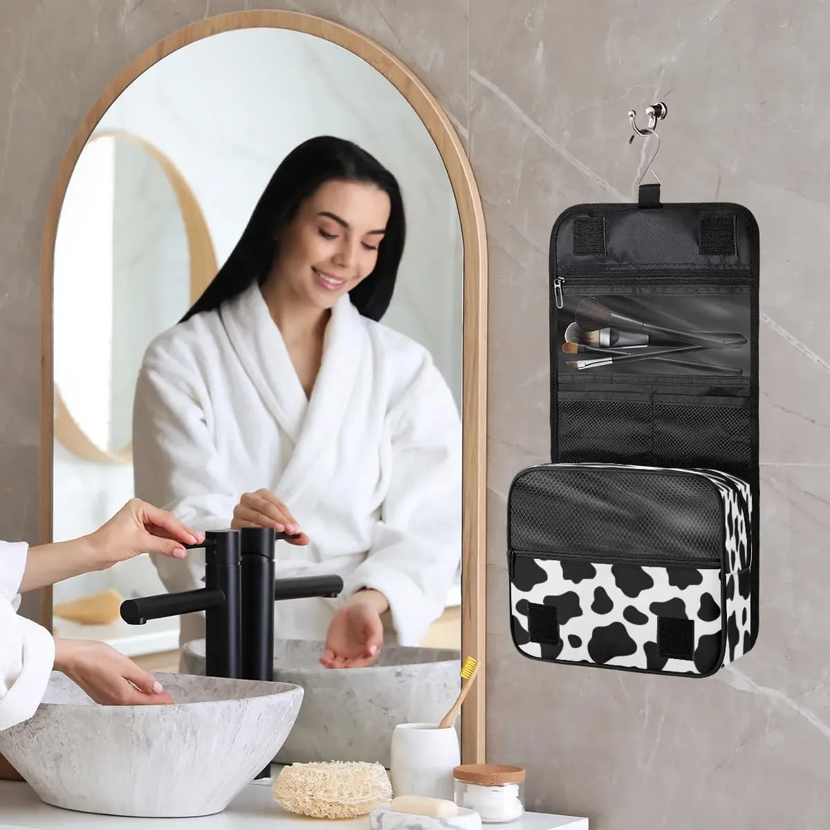Cow Print Hanging Toiletry Bag Waterproof Makeup Cosmetic Bag Travel Bag Organizer for Accessories Shampoo Full Sized Container Travel-Essentials Toiletry Bag