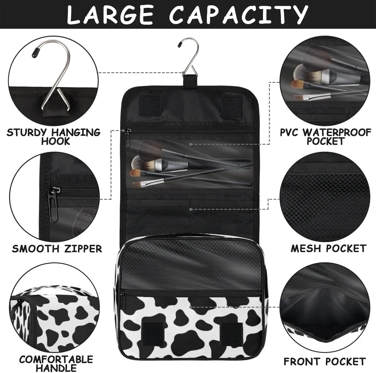 Cow Print Hanging Toiletry Bag Waterproof Makeup Cosmetic Bag Travel Bag Organizer for Accessories Shampoo Full Sized Container Travel-Essentials Toiletry Bag
