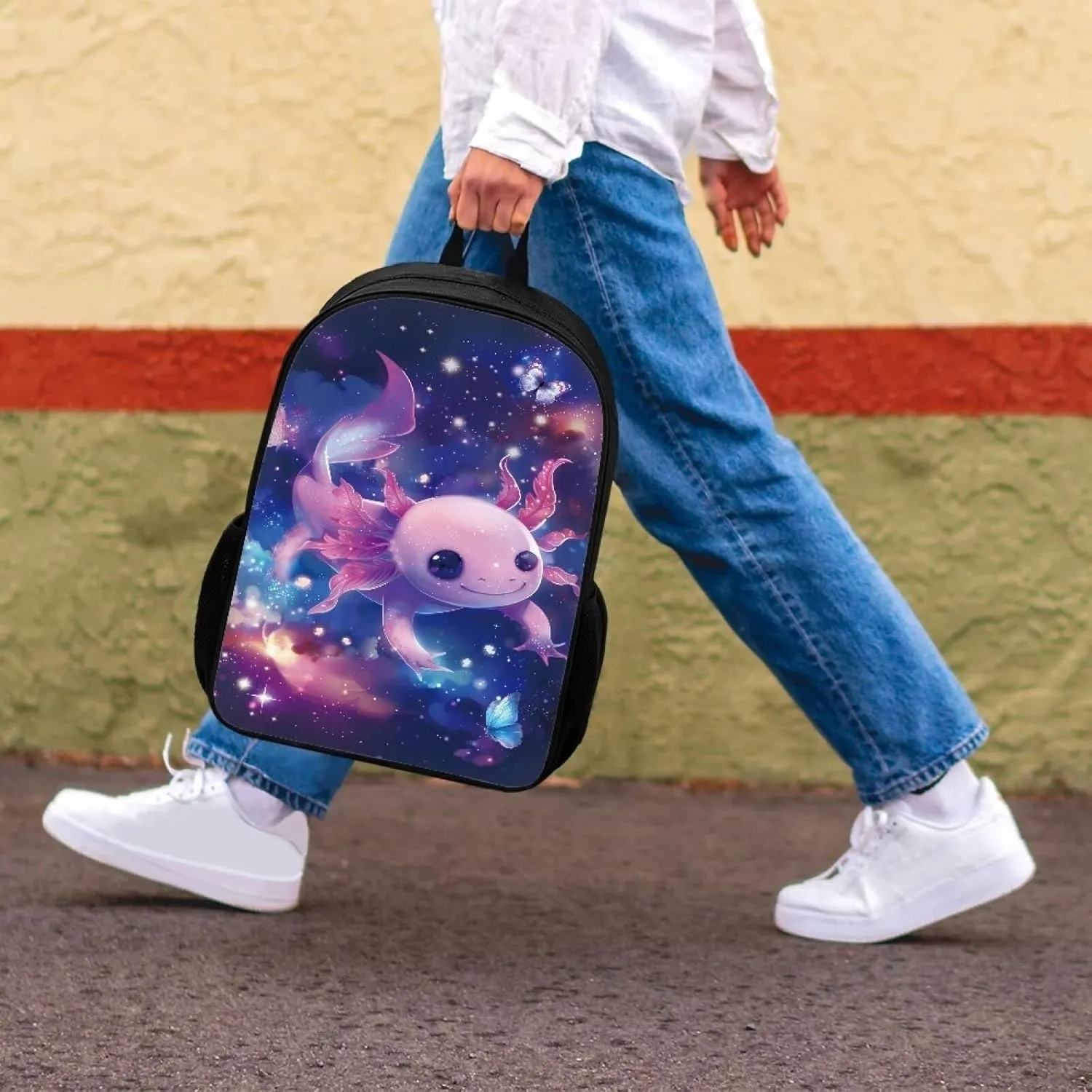 Cozeyat Galaxy Axolotl Design School Bag Unisex Backpack,Boys Girls School Bookbag with Zipper,Casual College Shoulder Satchel Suit for Travel,Sports