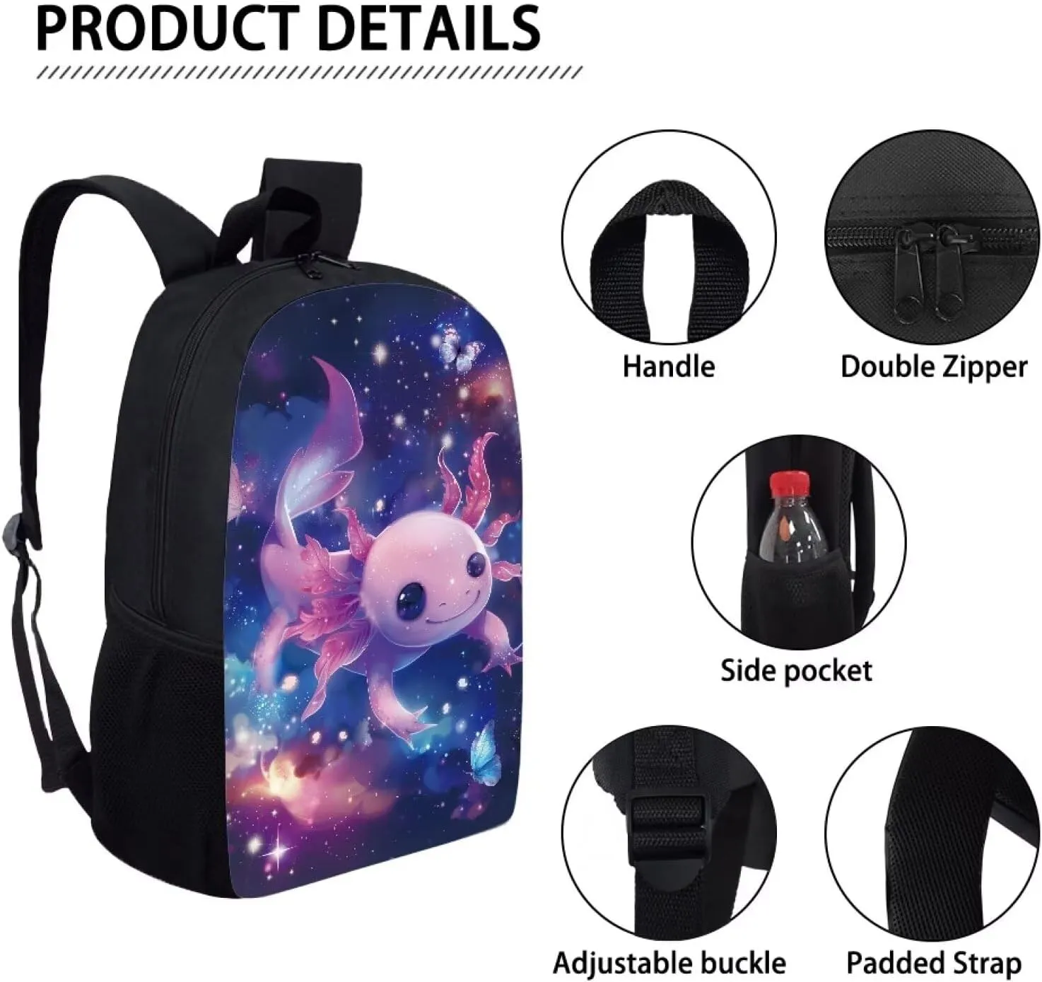 Cozeyat Galaxy Axolotl Design School Bag Unisex Backpack,Boys Girls School Bookbag with Zipper,Casual College Shoulder Satchel Suit for Travel,Sports