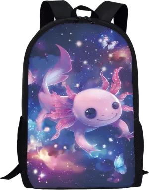 Cozeyat Galaxy Axolotl Design School Bag Unisex Backpack,Boys Girls School Bookbag with Zipper,Casual College Shoulder Satchel Suit for Travel,Sports
