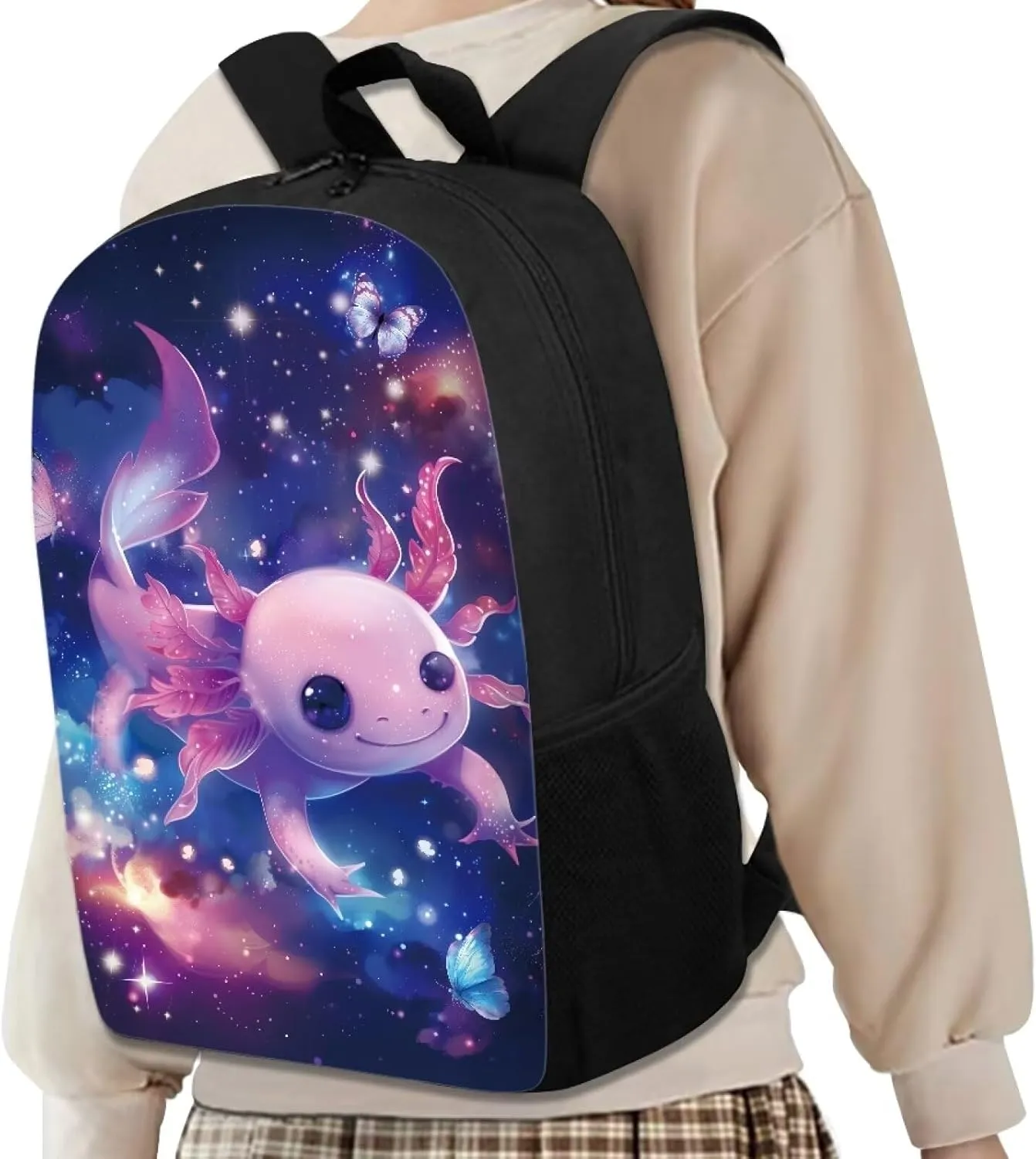 Cozeyat Galaxy Axolotl Design School Bag Unisex Backpack,Boys Girls School Bookbag with Zipper,Casual College Shoulder Satchel Suit for Travel,Sports