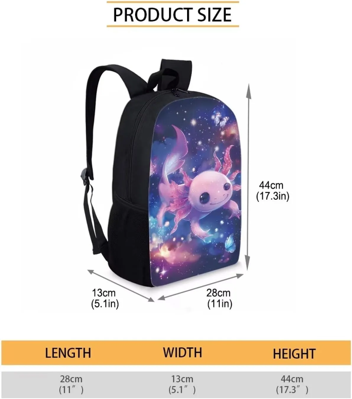 Cozeyat Galaxy Axolotl Design School Bag Unisex Backpack,Boys Girls School Bookbag with Zipper,Casual College Shoulder Satchel Suit for Travel,Sports