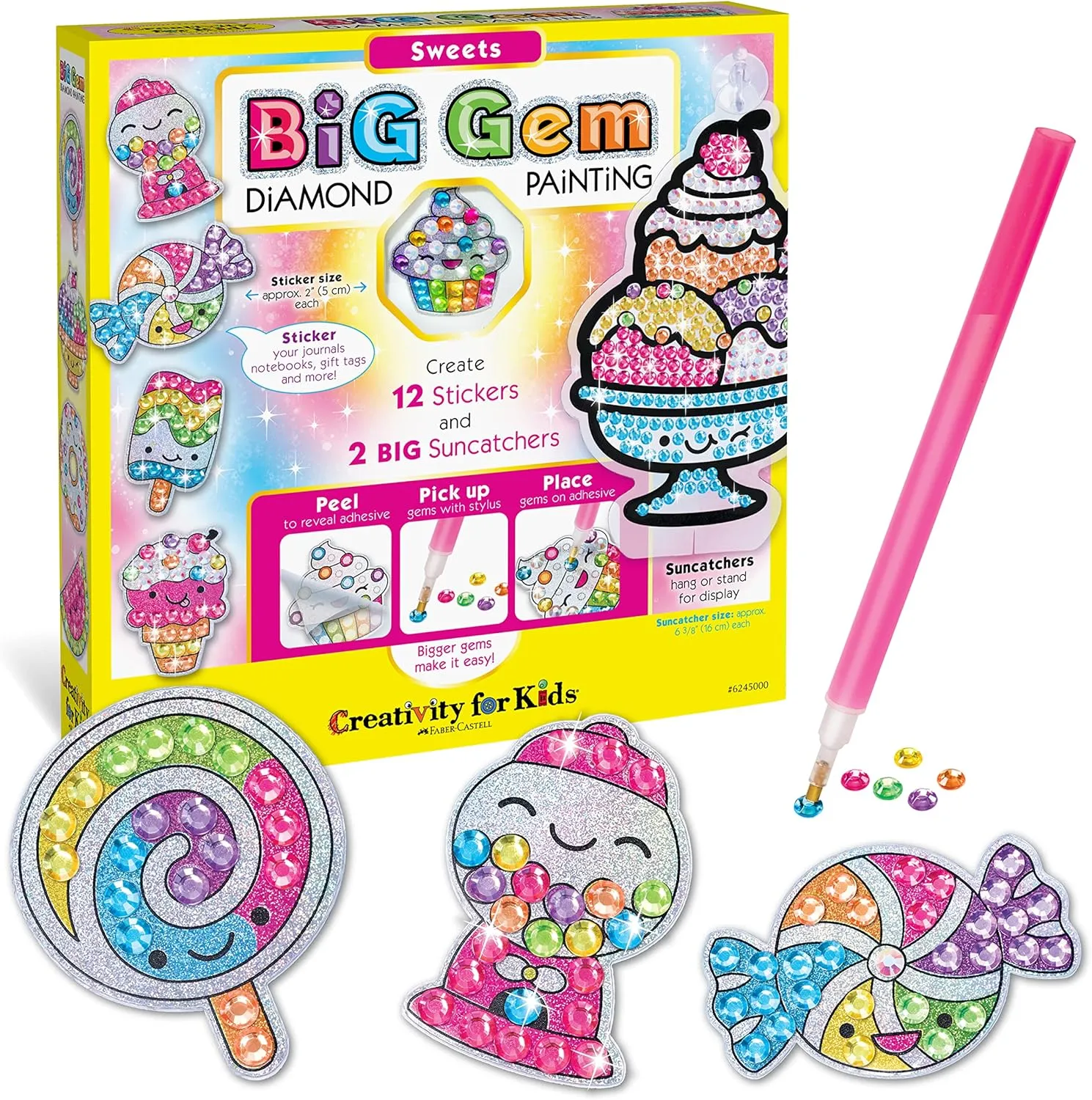 Creativity for Kids Big Gem Diamond Painting Kit: Sweets Stickers and Suncatchers - Diamond Art for Kids, DIY Stickers and Suncatcher Kit for Girls Ages 6-8 