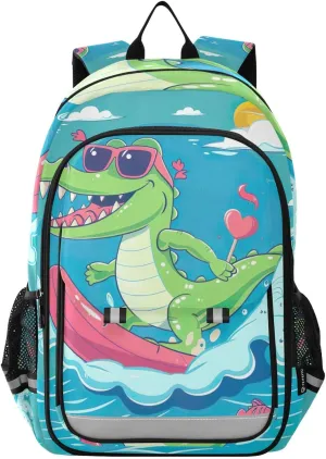 Crocodile Wave Print Backpack for Boys Middle-School Elementary Bookbags 20325654