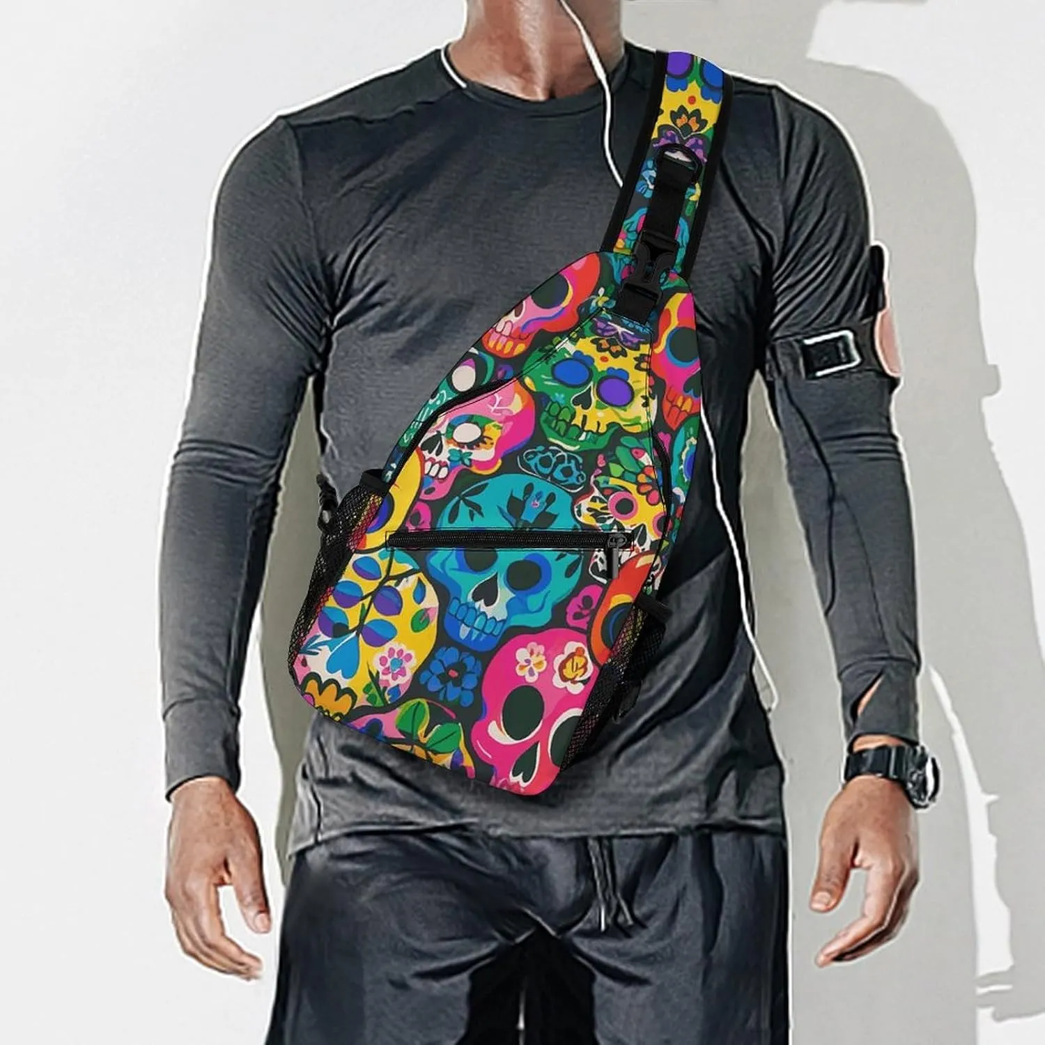 Crossbody Sling Bag Colorful Skulls Print Backpack Sling Bag Travel Hiking Chest Bag Shoulder Bag Daypack