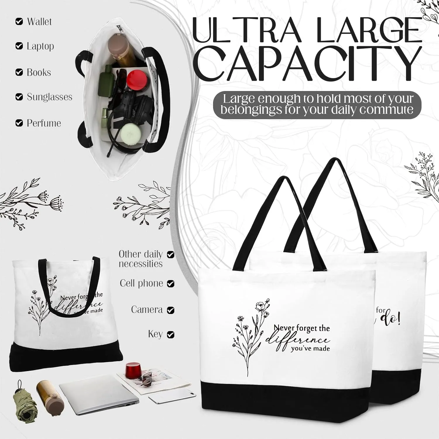 Cunno 6 Pcs Graduation Thank You Canvas Bag for Women Employee Appreciation Tote Bag Cna Week Gift Bulk for Secretary Nurse