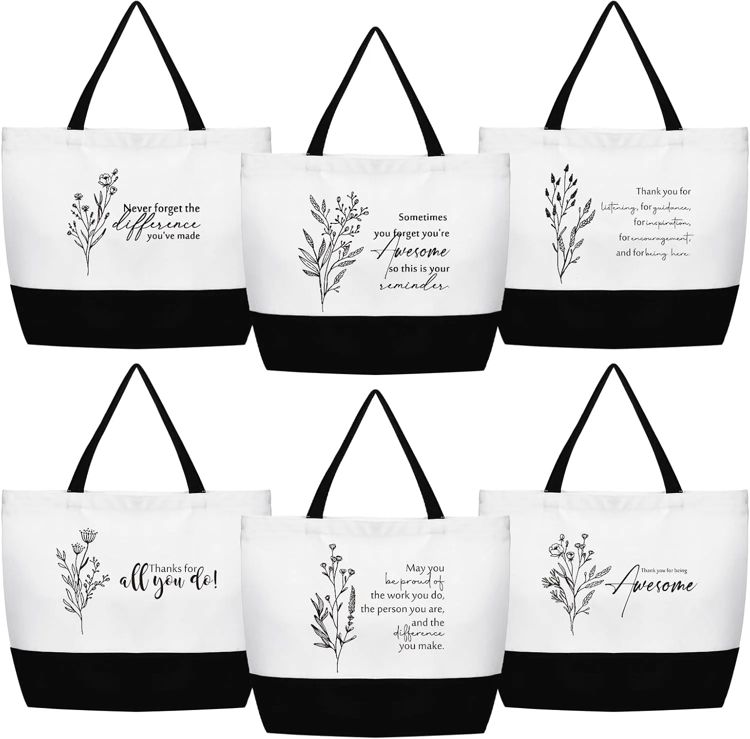 Cunno 6 Pcs Graduation Thank You Canvas Bag for Women Employee Appreciation Tote Bag Cna Week Gift Bulk for Secretary Nurse