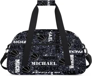 Custom Basketball Gym Duffel Bag for Women Men, Personalized Name Sport Bag Overnight Bags Customized Travel Weekender Bag, Dark Glitter
