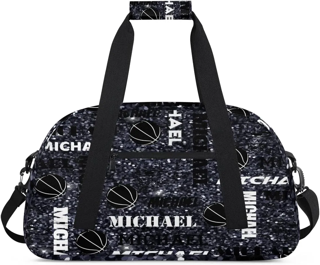 Custom Basketball Gym Duffel Bag for Women Men, Personalized Name Sport Bag Overnight Bags Customized Travel Weekender Bag, Dark Glitter