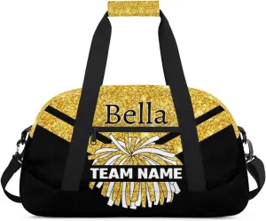 Custom Cheer Sport Bag Gym Duffel Bags Personalized Cheerleadr Bag with Team Name, Customize Travel Duffle Bags, Overnight Weekender Bag Cheerleading Gifts, Gold Glitter Sparkle Bling