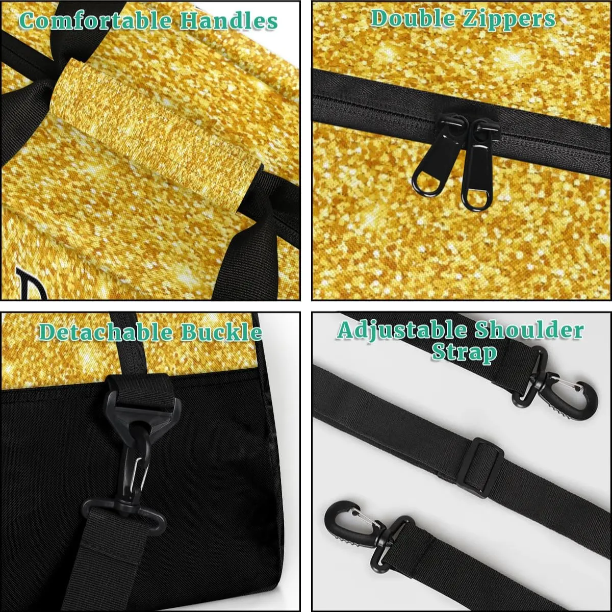 Custom Cheer Sport Bag Gym Duffel Bags Personalized Cheerleadr Bag with Team Name, Customize Travel Duffle Bags, Overnight Weekender Bag Cheerleading Gifts, Gold Glitter Sparkle Bling