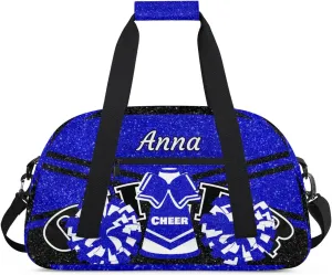 Custom Cheer Sport Gym Bags, Personalized Name Overnight Duffel Bags for Boys Girls Weekender Bag Dance Travel Tote Bags, Glitter Navy Blue