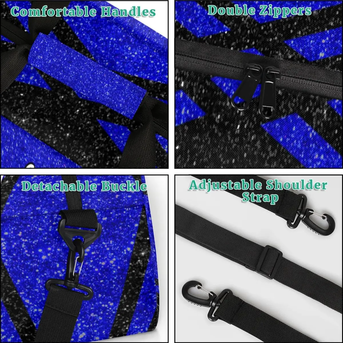 Custom Cheer Sport Gym Bags, Personalized Name Overnight Duffel Bags for Boys Girls Weekender Bag Dance Travel Tote Bags, Glitter Navy Blue