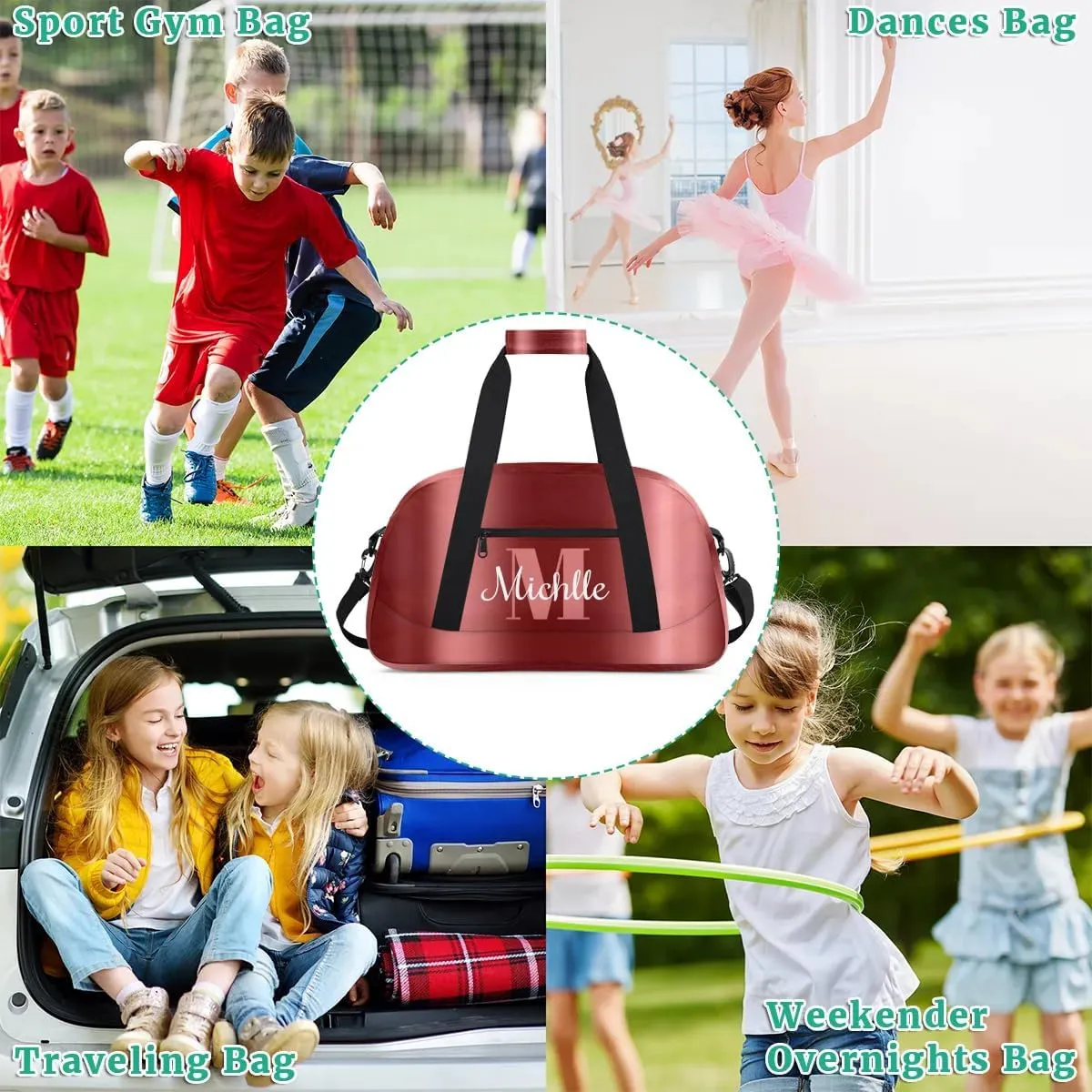 Custom Dance Bag Gymnastics Bag for Girl, Personalized Duffel Bag Sport Gym Bag Carry On Weekender Travel Bag Gift for Girl Boys Glitter Drip Brown