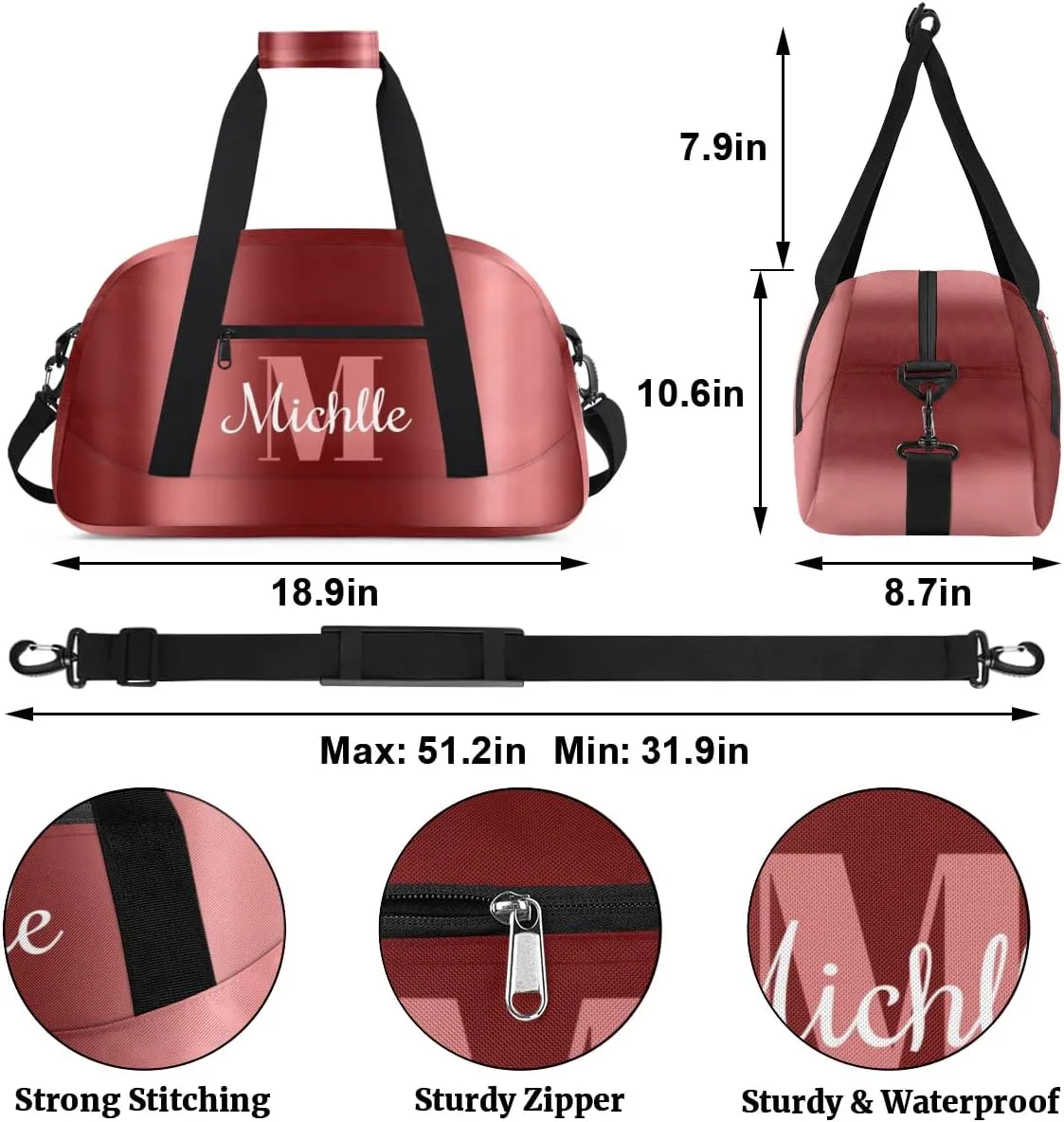 Custom Dance Bag Gymnastics Bag for Girl, Personalized Duffel Bag Sport Gym Bag Carry On Weekender Travel Bag Gift for Girl Boys Glitter Drip Brown